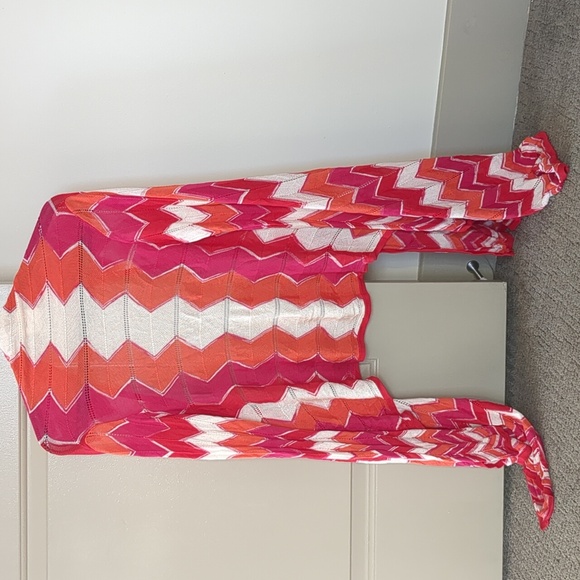 Bcbgmaxazria pink/orange/ivory chevron knit open cardigan - Picture 3 of 6